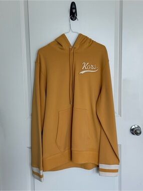 Michael Kors Men’s Mustard Crewneck Hoodie with Stripe Cuffs